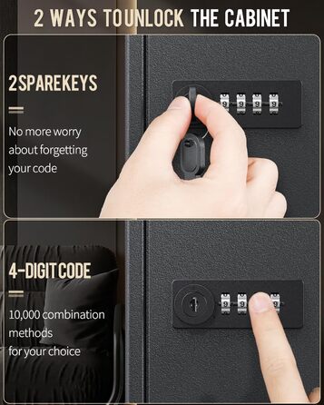 Шкафчик для ключів Uniclife на 60 позицій з комбінацією та ключовим замком, чорного кольору, з регульованими полицями. Цифрова скринька безпеки, органайзер для ключів