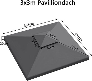 Запасне дах для павільйону 3x3м, водонепроникний, антрацит, для павільйону/намети/патіо