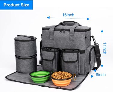 Чемодан для собак та котів Modoker: органайзер для подорожей з підстилкою, 2 миски, 2 контейнери для корму, темно-сірий