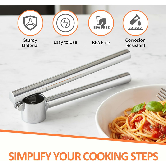 Пресс для часнику з нержавіючої сталі VINATO з очищувачем та щіткою для чищення, кухонний аксесуар для натискання та очищення часнику, придатний для миття в посудомийній машині