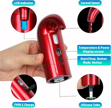 Electric Wine Aerator Pourer, Portable One-Touch Wine Decanter and Wine Dispenser Pump for Red and White Wine Multi-Smart Automatic Wine Oxidation Dispenser, USB Rechargeable (Rot01)