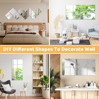 12 шт. акрилових дзеркал самоклеючих 20x20 см для ванної, вітальні, шафи | Дзеркальна плитка, настінні дзеркала