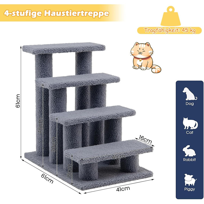Сходинка для тварин GOPLUS: дерев'яна драбина-сходинка для котів та собак, котячий будиночок, кігтеточка, сірий колір