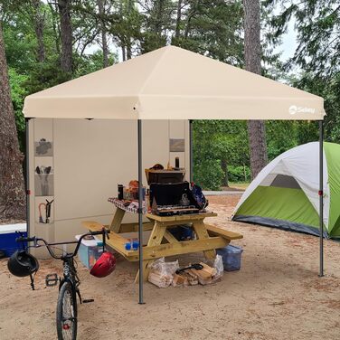 Sekey One-Touch Pop-Up Pavilion 3x3 Waterproof Stable Winter-Proof, Folding Pavilion 3x3m with Thickened Tubes, Party Tent Pavilion Foldable for Camping Festival Party, (Khaki, with Back Wall)
