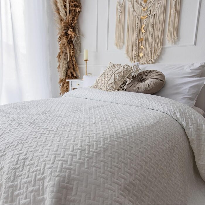 Daybed Cover 200x220 Bed Throw Bed Cover Sofa Throw Quilted Blanket Sofa Blanket Throw Blanket Bed Cover XXL Oversized Quilted Daybed Cover Quilted Quilt Bedspread (200x220cm, White)