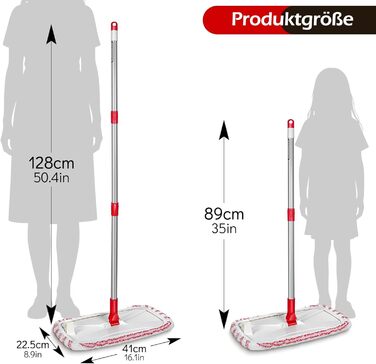 Набір для миття підлоги з відром, вичавлювач для підлоги, набір мопів 2 в 1 з регульованою ручкою з нержавіючої сталі та 6 мікрофібровими насадками, підходить для плитки та ламінату (Wischmopp Groβ)