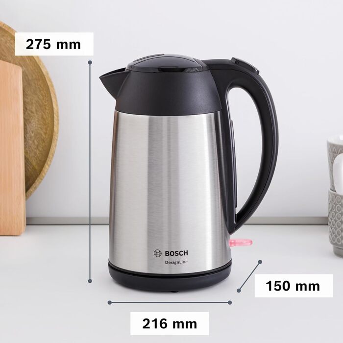 Електричний чайник Bosch DesignLine TWK3P424, 1.7 л, червоний, з нержавіючої сталі, бездротовий, з індикатором рівня води та захистом від перегріву