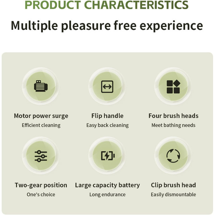 Electric bath brush, multi-brush head, cleaning tool, multifunctional, handheld, household, rechargeable bath brush, toiletries (Apricot)