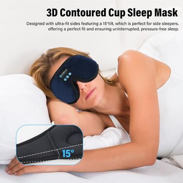Маска для сну з Bluetooth-навушниками, 3D маска для сну, бездротова музична маска для сну для тих, хто спить на боці/спині, навушники для сну (Глибокий синій)