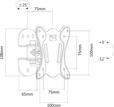 Кріплення для телевізора PureMounts® Swivel, VESA 100, відстаннь від стіни 75 мм, біле, вантажопідйомність 25 кг