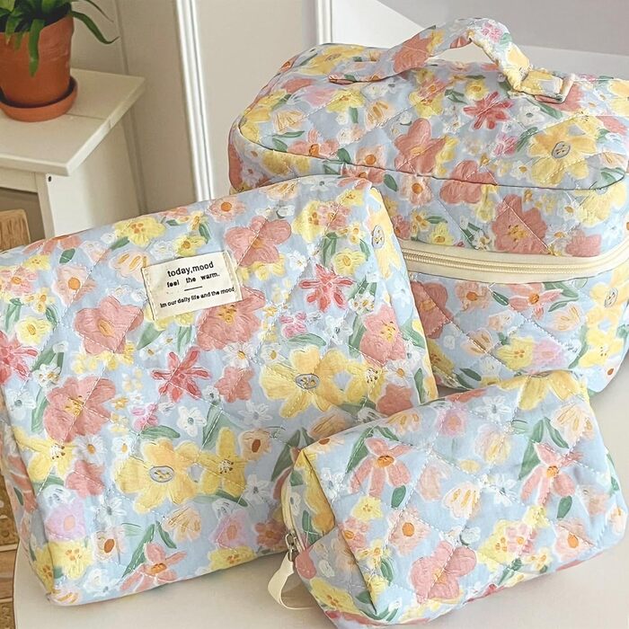 Набір косметичок 3 шт. з квітковим принтом для жінок та дівчат, дорожні косметички, кульчики для макіяжу, косметичні сумочки