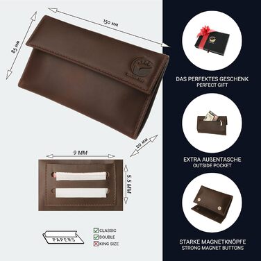 Golden Leaf Leather Tobacco Pouch | Elegant Leather Tobacco Bag with space for tobacco, filters, and a double pack of rolling papers | With an extra pocket for additional accessories | Rolling tobacco pouch for women & men