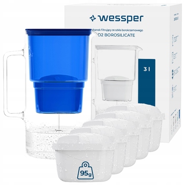 Скляний фільтр-кувшин Wessper D2 BOROSILICATE 3л, синій + 6 фільтрів