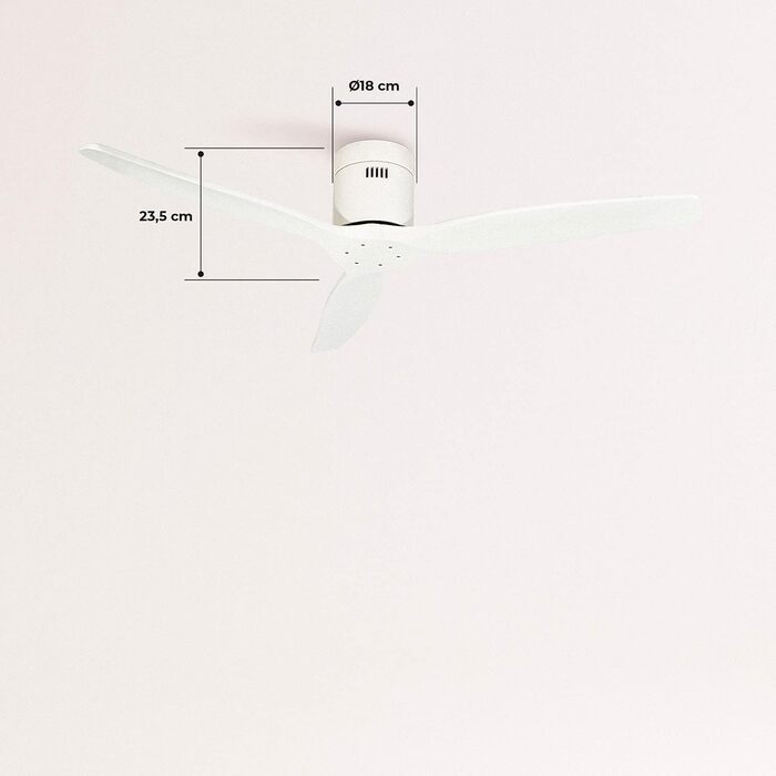 Вентилятор стельовий WINDCALM ABS білий з пультом, 40W, Ø132cm, 6 швидкостей, таймер, DC-двигун, літньо-зимовий режим, без освітлення