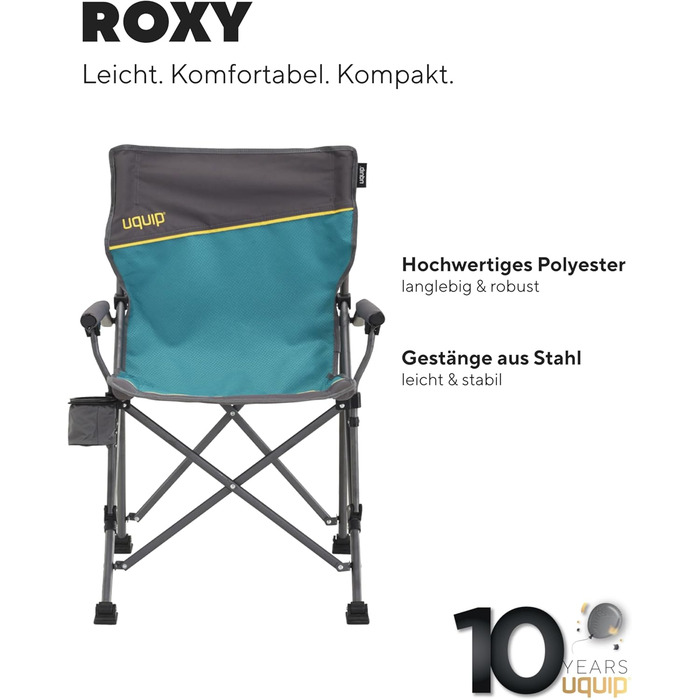 Складний туристичний стул Uquip Roxy Petrol I - міцний, компактний, для кемпінгу, пляжу, риболовлі, саду та фестивалів