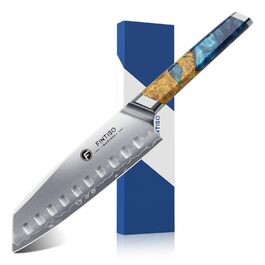 Японський кухонний ніж FINTISO Santoku 20 см, сталь S35VN, 7 шарів, ручка з дерев'яної смоли - ідеальний подарунок