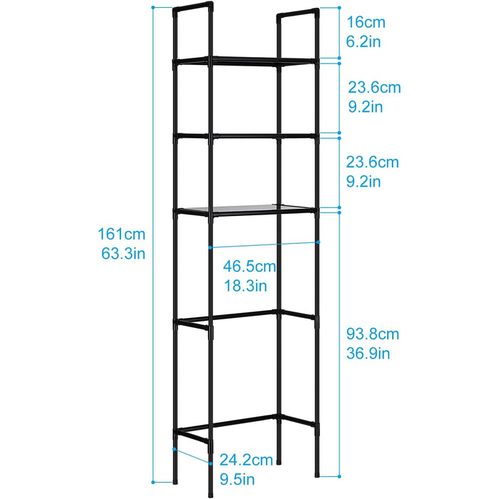 LIUBEI 3-Tier Toilet Shelf, Bathroom Shelf Space-Saving, Black Bathroom Organizer Shower Shelf Easy Assembly