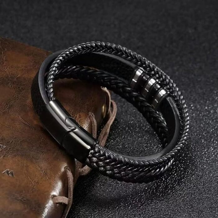 Чоловічий браслет з натуральної шкіри, плетіння ручної роботи. Чоловічі браслети зі сталевою застібкою, браслет з шкіри корів'ячої, широкий браслет з магнітною застібкою.