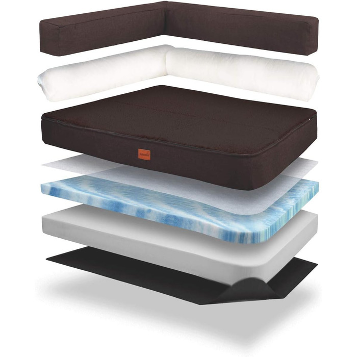 Ортопедичне собаче ліжко-софа Odin, миється, не слизьке, з піднятою спинкою, кошик для собак, розмір S/L 80x60 см, темно-коричневе