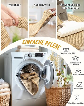 Boho Bathroom Rug Set - Non-Slip Bath Mats (2-Piece) - Washable Shower Rugs for Bathroom, Bedroom, Living Room - 51x120cm + 41x61cm (Brown & White)