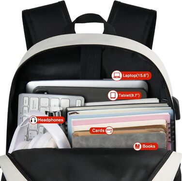 Рюкзак YAMTION 17.3 дюйми для чоловіків та жінок, шкільний/університетський, з USB-портом для зарядки (15.6', Blackbeige)