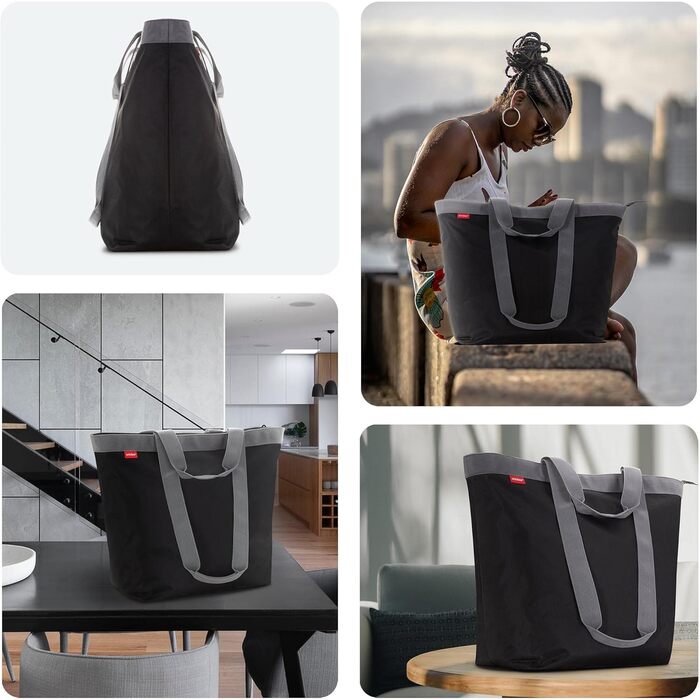 Achilles shopping bag, leisure bag, tote bag made of polyester with zipper, washable & reusable for shopping, sports, pool, beach, 51 cm x 20 cm x 40 cm