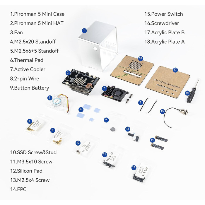 Корпус Mini-PC для Raspberry Pi 5 з SSD NVMe M.2, охолодження PWM та RGB-підсвіткою (без Raspberry Pi)