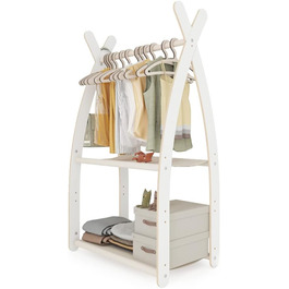 MAMOI® Clothes Rack Baby Nursery | Children's Clothes Rack 106x95x32cm / 53x95x32cm | Children's Clothes Stand Baby | Coat Rack | Baby Wardrobe | Children's Wardrobe | 100% ECO | Made in EU (1 Module - 2 Shelves, White - Beige)