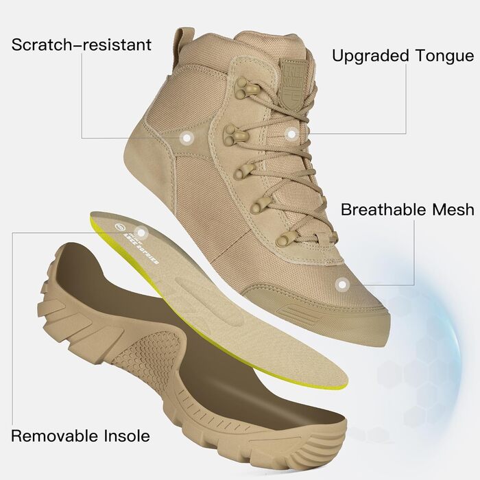 Черевики FREE SOLDIER для чоловіків: тактичні, туристичні, бойові. Зручні черевики для трекінгу, полювання, роботи, військових тренувань. Розмір 45 EU, пісочний колір