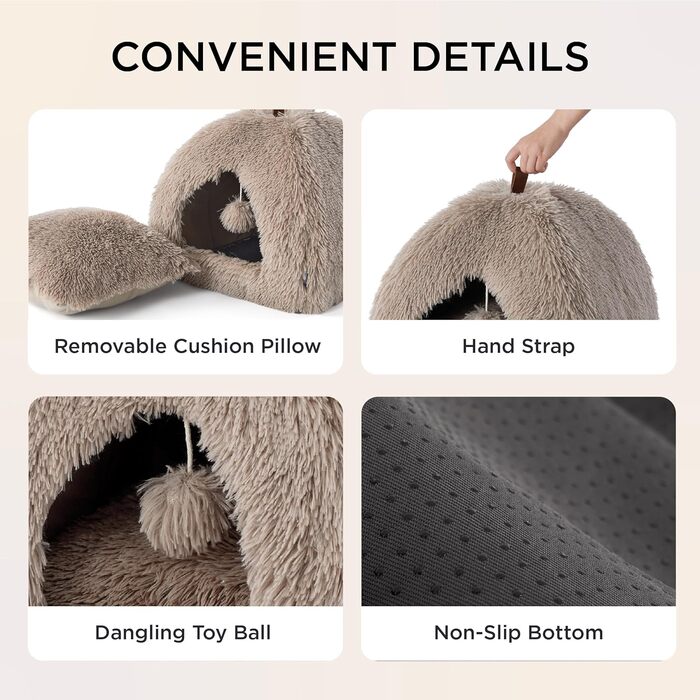 Кігтечка для котів BEDSURE велика, 44x44x44 см, з плюшевим будиночком, знімним килимком та іграшкою, для дому, (40x40x40 см, верблюжий)