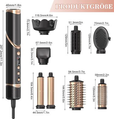 Мультистайлер для волосся AirStyler 1600W: фен, плойка, насадки для укладання, чорний