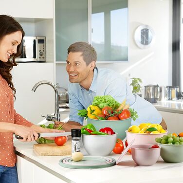 Набір салатниць з кришкою, набір мисок для перемішування з пластику, складні миски для кухні, великий набір мисок, сервіровочні миски ідеальні для змішування та подачі, BPA-free, світло-сірий