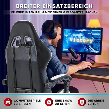 Геймерське крісло Walden Ergonomic для офісу та комп'ютерних ігор, зелено-біле, з регульованою спинкою та висотою