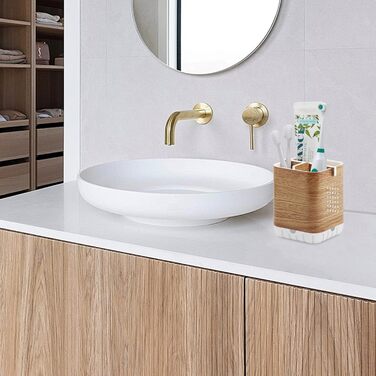 Тримач для електричної зубної щітки з підставкою для насадок, органайзер для ванної кімнати, стаканчик для зубної пасти, знімний тримач для зубних щіток з отвором для зливу (дерев'яна текстура)