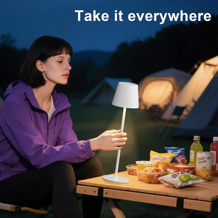 Акумуляторна настільна LED лампа бездротова з USB-C зарядкою, регульована яскравість, 3 режими світла, сенсорна лампа для дому, спальні, кемпінгу (біла)