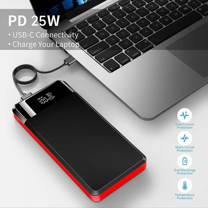 Power Bank 26800mAh з LED-дисплеєм, швидкою зарядкою QC 22.5W та USB C PD 25W, 5 виходами та 2 входами для телефонів, планшетів, кемпінгу та подорожей