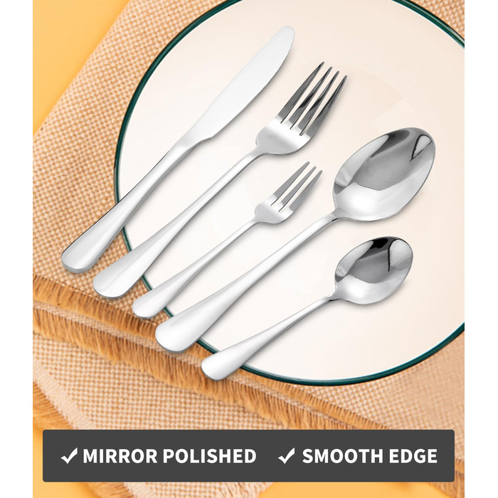 Xespis Cutlery Set 12 People, 60-Piece Stainless Steel Cutlery Set, with Steak Knives, Elegant Dinner Cutlery, High-Gloss Polished and Dishwasher Safe, with Knife Fork Spoon, for Home, Party, Restaurant