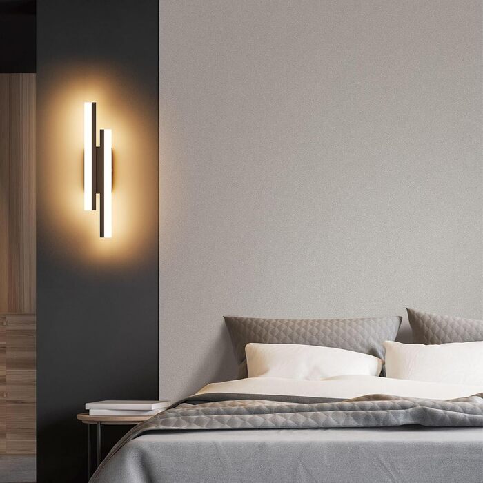 Світлодіодна настінна лампа Klighten 40 см, 12 Вт, 850 лм, чорна, тепле світло 3000K, для спальні, вітальні, коридору, сходових маршів