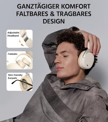 Edifier W830NB Бездротові навушники Over-Ear з ANC -45dB, 94год. акумулятор, LDAC Hi-Res звук, Spatial Audio, швидка зарядка, Bluetooth V5.4 (Слонова кістка)