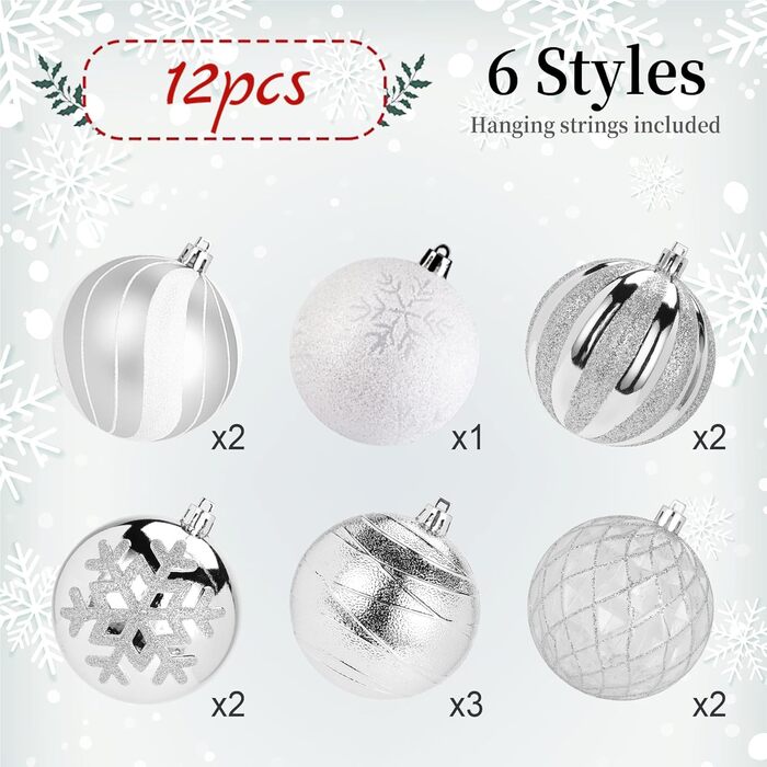 Прикраси для ялинки Shareconn, 80 мм, набір 12 шт. – міцні кулі з декоративними підвісками для свят, вечірок та весіль. Червоний та золотий колір.