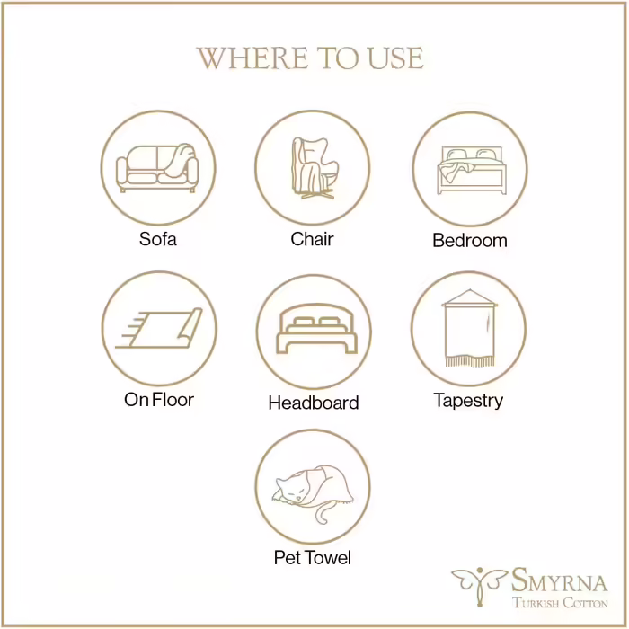 Smyrna Turkish 100% Cotton Herringbone Throw Blanket | Best Quality | Large 127x152cm Cozy Blanket | Made in Turkey | Machine Washable | Premium Luxury Bath Towel & Picnic Blanket - (152 x 205 cm, Beige)