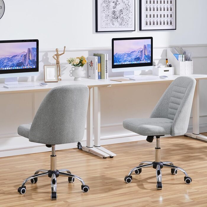 Офісне крісло Yaheetech без підлокітників, обертове з роликами, регульоване по висоті, для роботи та макіяжу (сірий, тканина)