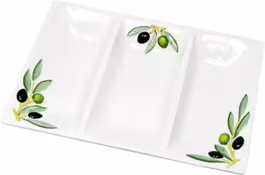 Handmade Rectangular Serving Platter made of Italian Ceramics in Olive Design, Three-Piece Serving Tray 31x21 cm