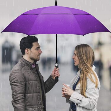 Стійкий до вітру парасолька-тростина XL/XXL з автоматичним відкриванням та подвійним вентиляційним отвором - високоякісний парасолька для жінок та чоловіків, ідеально підходить як парасолька для гольфу (фіолетовий, 68 дюймів/172 см)