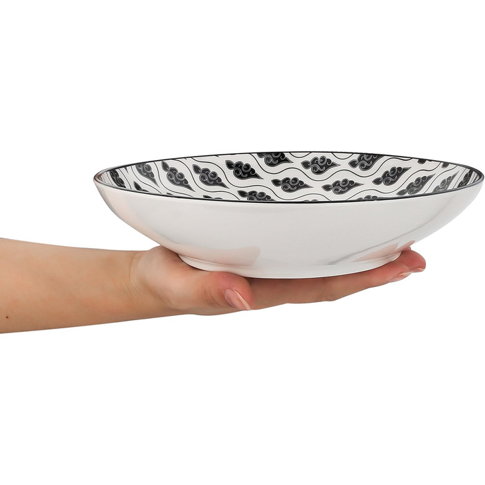 Набір тарілок Vancasso Haruka: 8 шт. (4 супові, 4 глибокі), кераміка, 700мл, діаметр 21 см (чорний + кремовий)