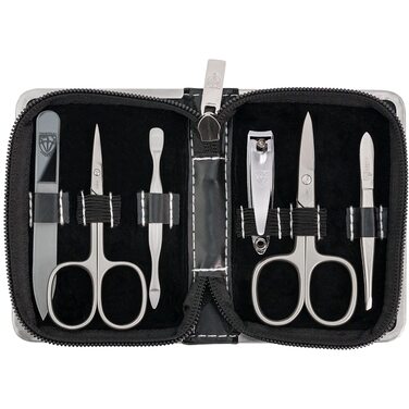 Набір для манікюру та педикюру DREI SCHWERTER 'Ferrara' 6 предметів, Німецька якість, Чорний шкіряний кейс | Манікюрний набір, педикюрний набір, шкіряний кейс