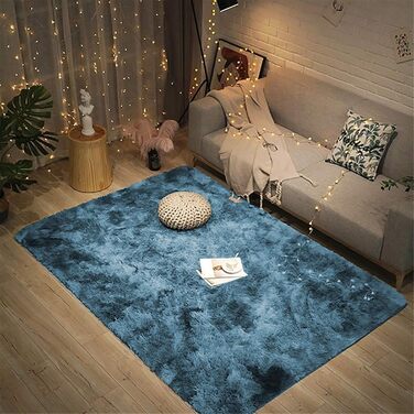 М'який килим Aujelly для спальні, шорсткий, пухнастий, кольоровий батик, 230 x 300 см, темно-синій