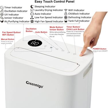 Зволожувач повітря Greenmigo 13л/24г - електричний, для дому, 50м², тихий, з функцією очищення повітря, проти вологи та плісняви