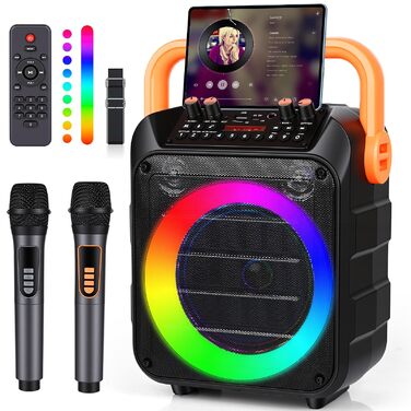 Портативна караоке-машина з 2 мікрофонами, Bluetooth, RGB-підсвічування, TF/USB/FM/AUX, TWS для дорослих та дітей