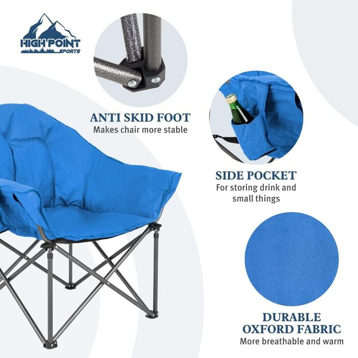Крісло для кемпінгу High Point Sports Moon XXL - розкладне, для відпочинку, до 150 кг, блакитне